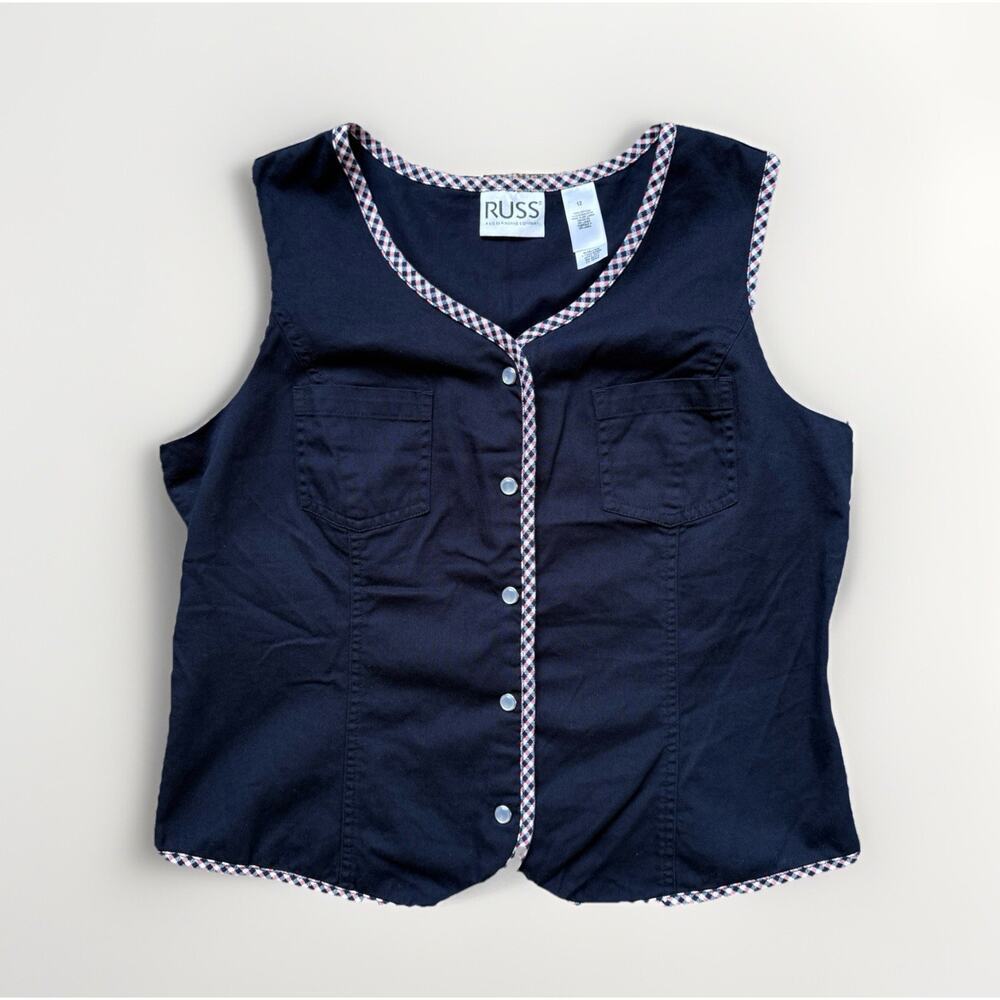 Liz Claiborne Equestrian Sweater Vest Sz 12 Navy Classic Prep Country Cotton VTG